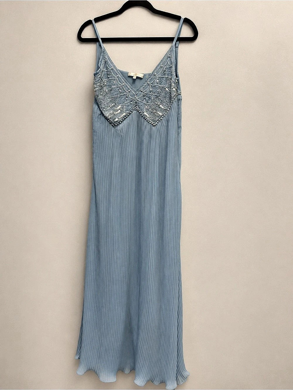 Loveshackfancy Pleated Embellished Maxi Dress in Blue Size Small